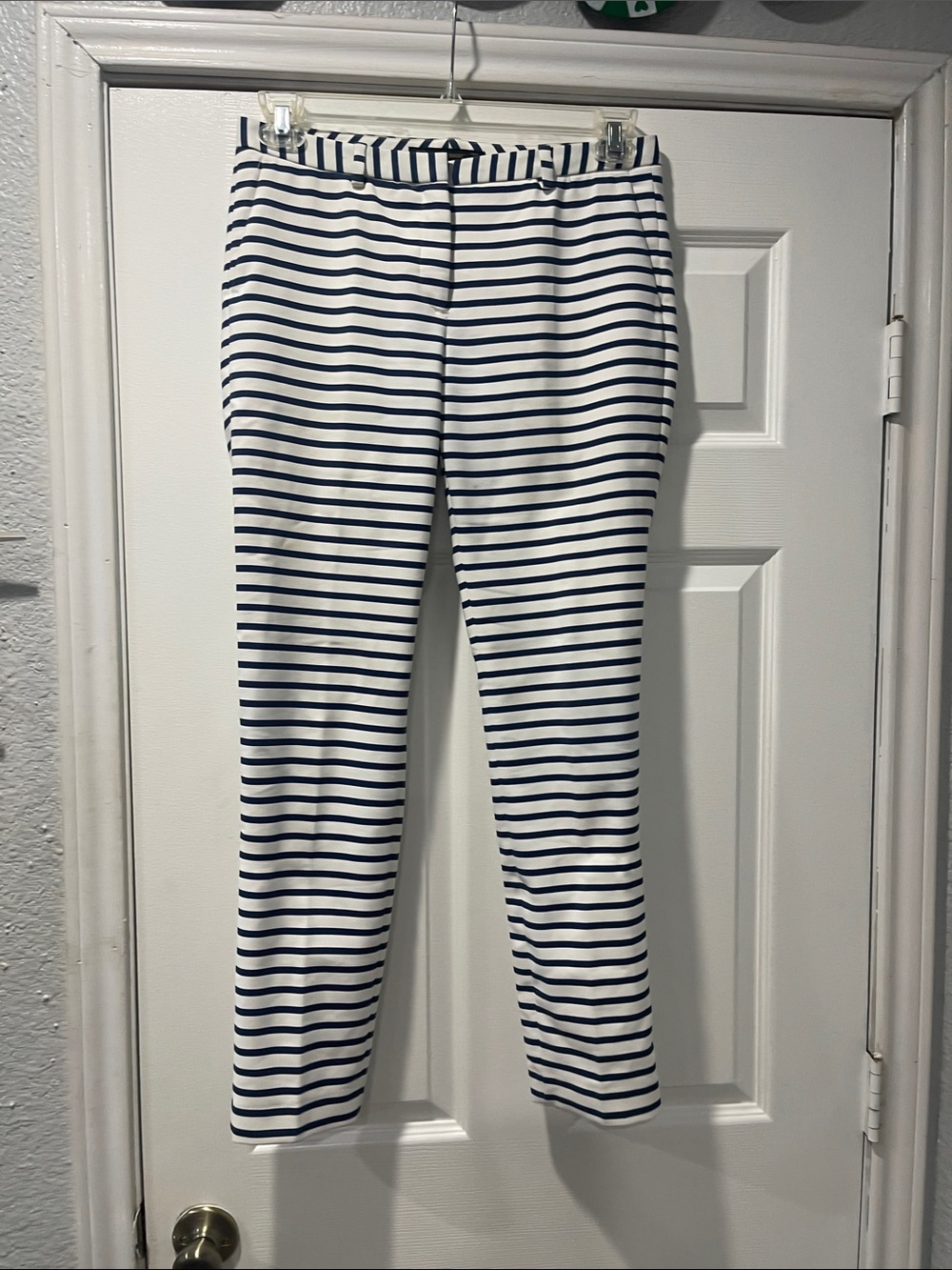 Zara Navy & White Striped Cropped Slim Pants